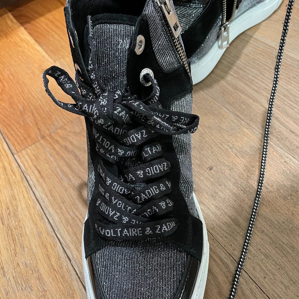 Zadig & Voltaire Women's ZV1747 High Flash Sparkle High Top Suede Sneakers - Picture 5 of 6